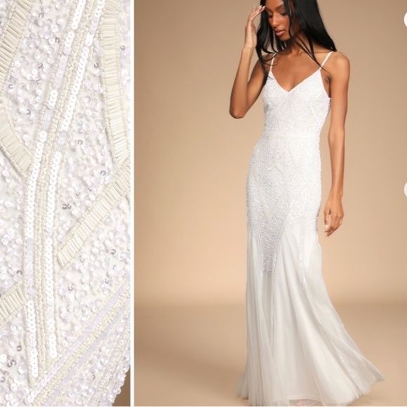 LULUS Bridal Wedding Elegant Sophisticated Sexy Elegant Beaded Mermaid Gown